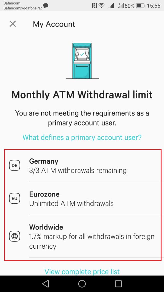n26 atm withdrawal fees